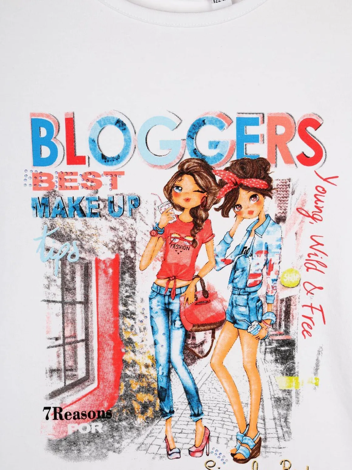 Mix'N Match T-shirt con stampa disegni e strass + shorts completo in cotone estivo