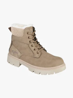 M.N.G. Collection Anfibi donna con lacci e zip e fodera in ecopelliccia - taupe
