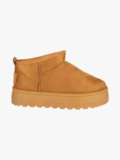 M.N.G. Collection Stivaletti donna scamosciati con platform e fodera in ecopelliccia - cammello