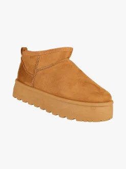 M.N.G. Collection Stivaletti donna scamosciati con platform e fodera in ecopelliccia - cammello