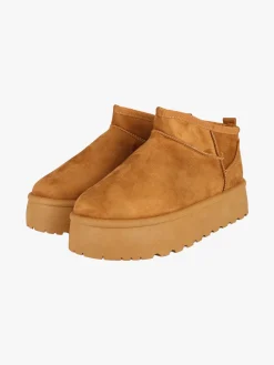 M.N.G. Collection Stivaletti donna scamosciati con platform e fodera in ecopelliccia - cammello