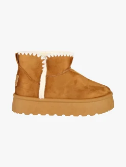 M.N.G. Collection Stivaletti donna scamosciati con platform e fodera in ecopelliccia - cammello