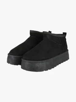 M.N.G. Collection Stivaletti donna scamosciati con platform e fodera in ecopelliccia - nero