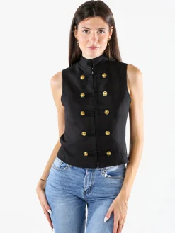 Mochy Gilet donna con bottoni dorati e zip - nero