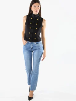Mochy Gilet donna con bottoni dorati e zip - nero