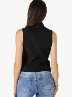 Mochy Gilet donna con bottoni dorati e zip - nero