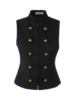 Mochy Gilet donna con bottoni dorati e zip - nero