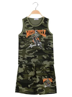 Moda Junior Completo corto militare da bambino con canotta e bermuda