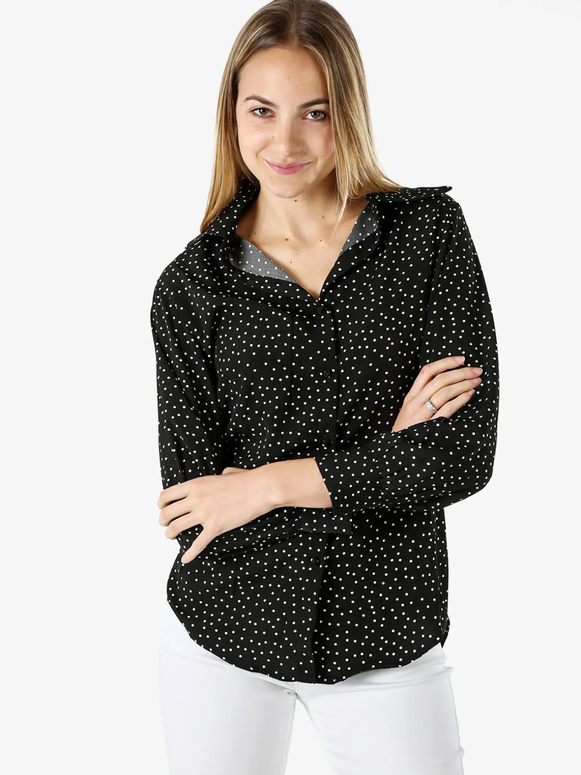 Monique Camicia donna a maniche lunghe con stampa a pois - nero