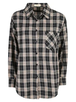 Monique Camicia donna oversize a quadri con taschino - blu scuro