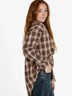 Monique Camicia donna oversize a quadri con taschino - marrone