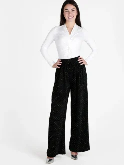 Monique Pantaloni eleganti da donna a gamba larga con strass