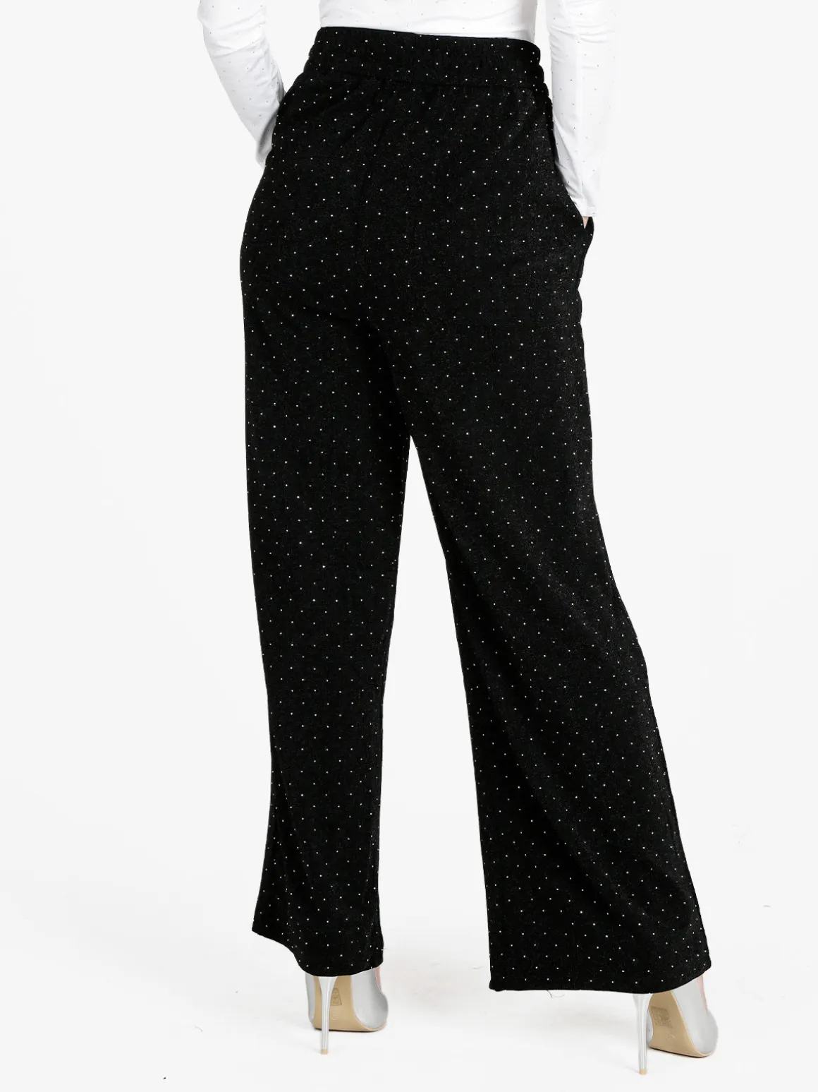 Monique Pantaloni eleganti da donna a gamba larga con strass