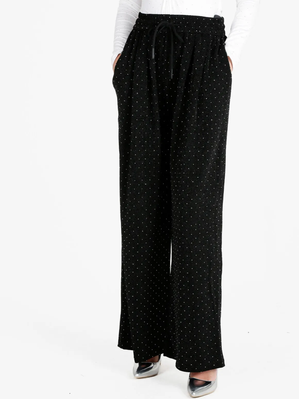 Monique Pantaloni eleganti da donna a gamba larga con strass