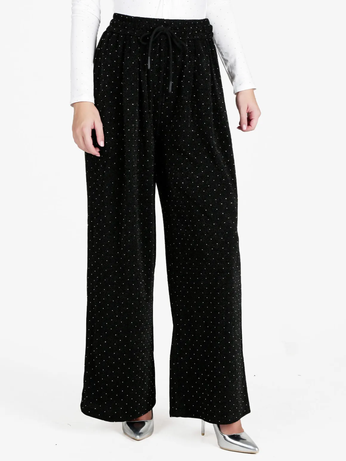 Monique Pantaloni eleganti da donna a gamba larga con strass