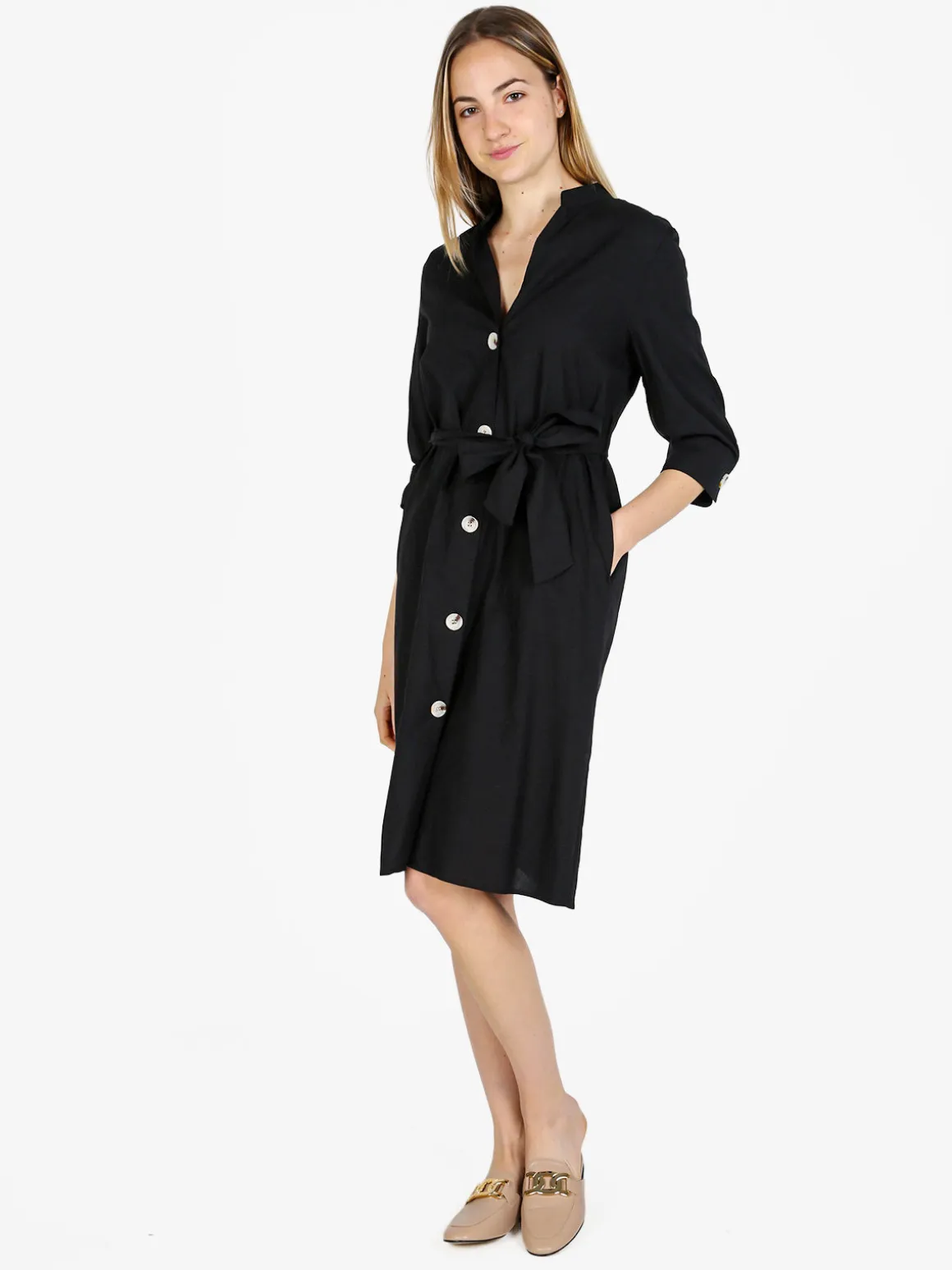 Monte Cervino Abito a camicia da donna in misto lino con maniche a 3/4