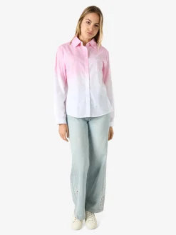 Monte Cervino Camicia donna a maniche lunghe sfumata con strass - rosa