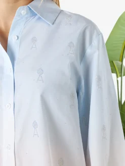 Monte Cervino Camicia donna a maniche lunghe sfumata con strass - azzurro