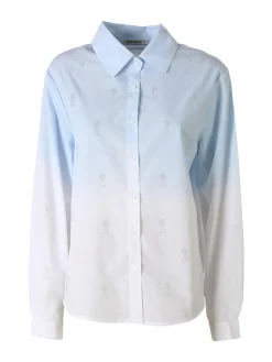 Monte Cervino Camicia donna a maniche lunghe sfumata con strass - azzurro