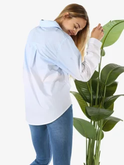 Monte Cervino Camicia donna a maniche lunghe sfumata con strass - azzurro