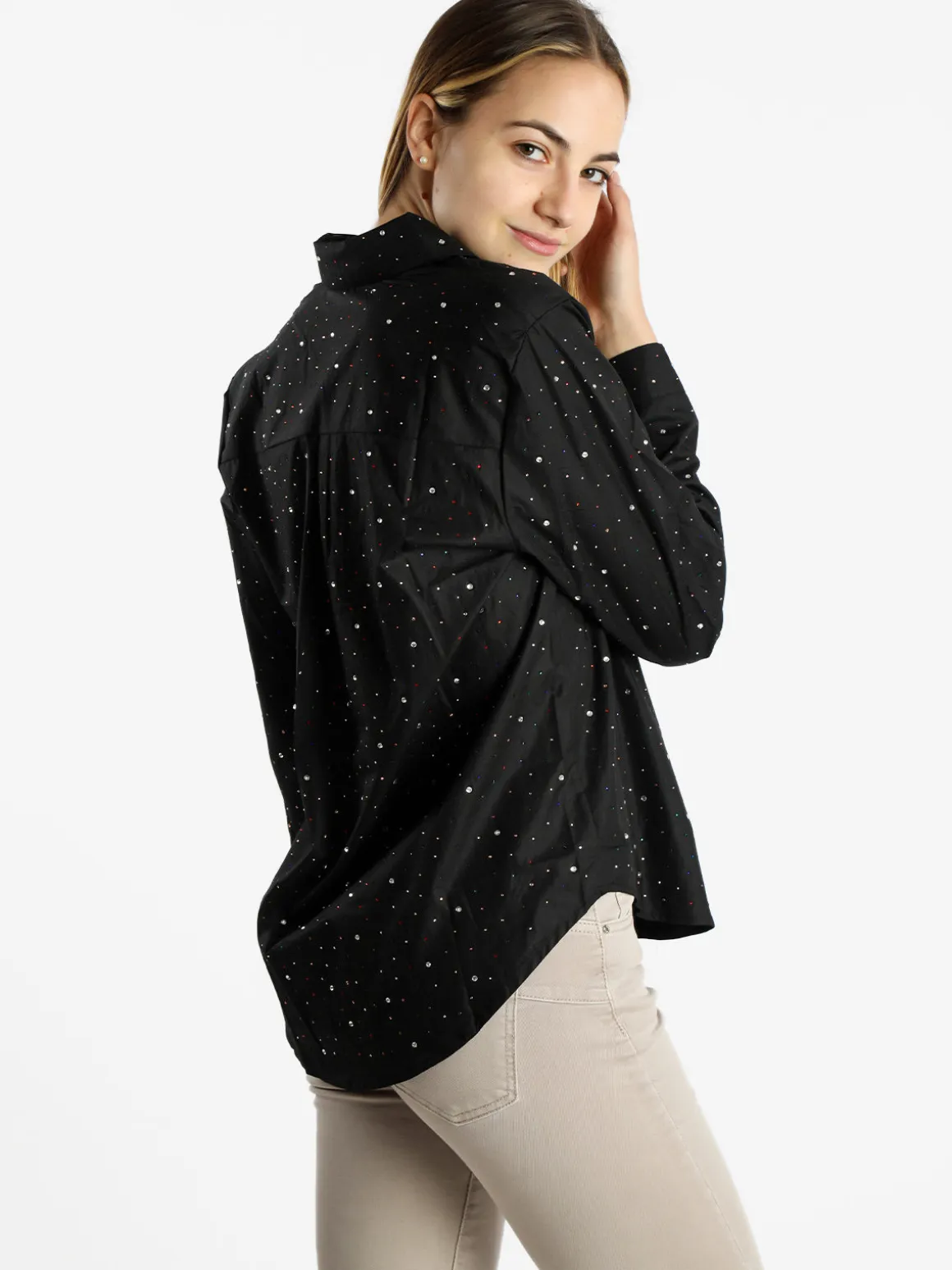 Monte Cervino Camicia donna a maniche lunghe con strass colorati