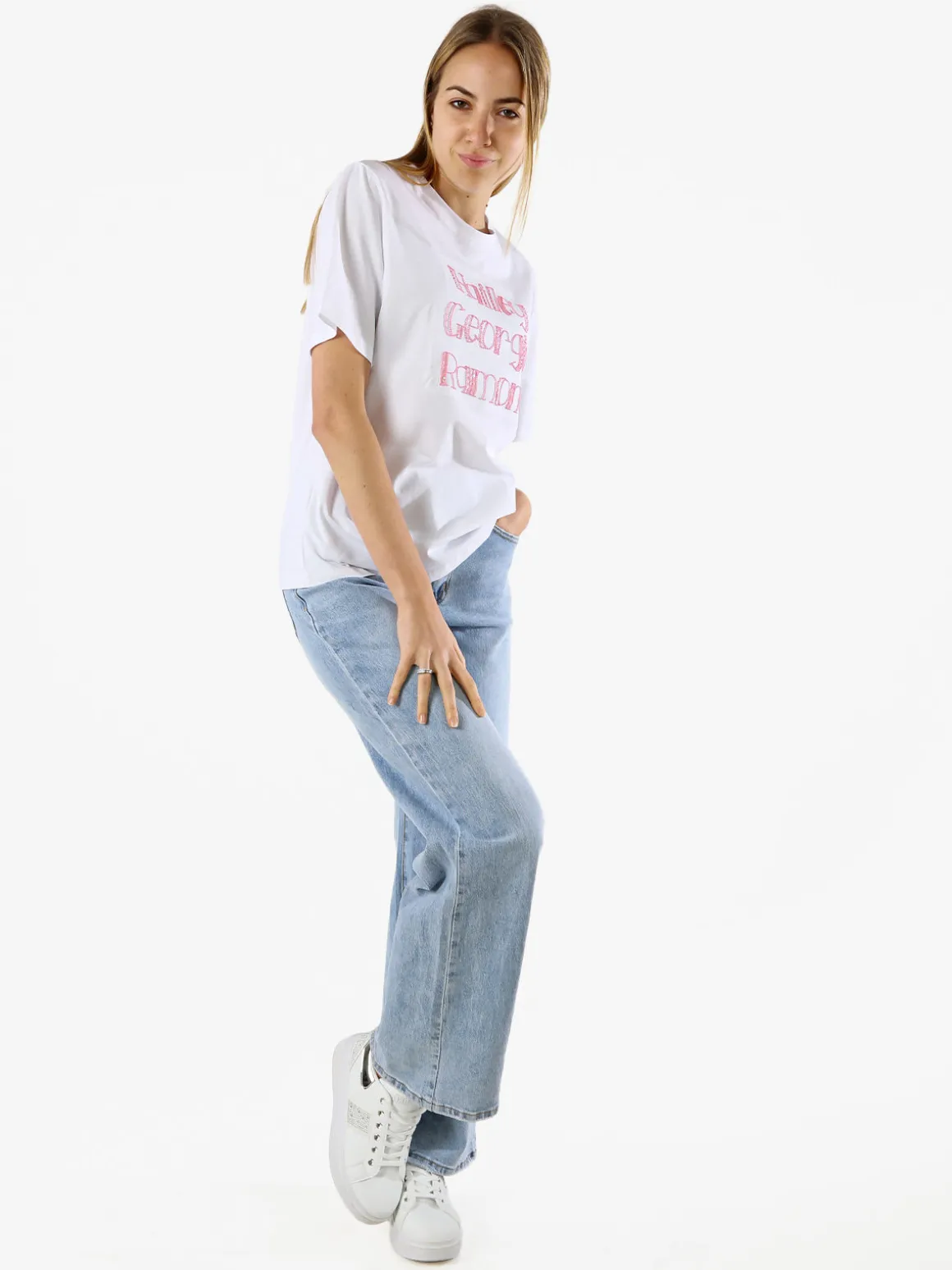 Monte Cervino T-shirt da donna in cotone con ricami - rosa