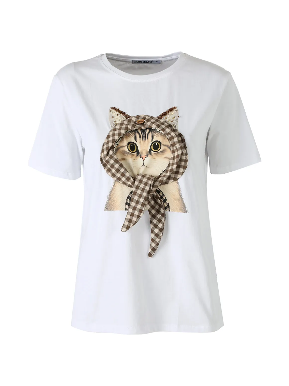 Monte Cervino T-shirt donna con stampa gatto - bianco
