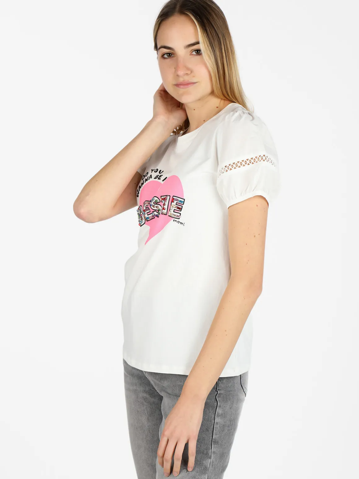 Monte Cervino T-shirt donna con stampa cuore e pietre colorate