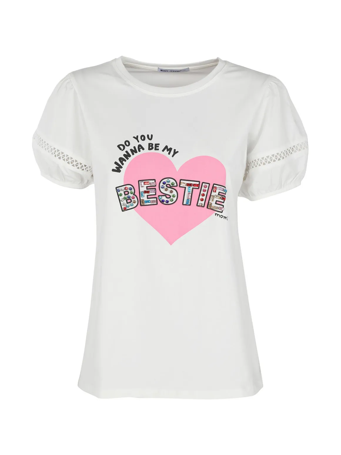 Monte Cervino T-shirt donna con stampa cuore e pietre colorate