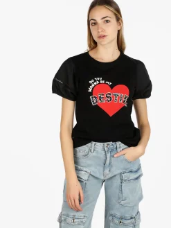 Monte Cervino T-shirt donna con stampa cuore e pietre colorate
