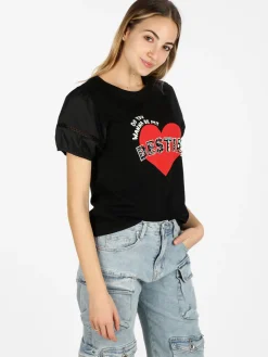 Monte Cervino T-shirt donna con stampa cuore e pietre colorate