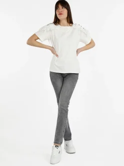 Monte Cervino T-shirt donna con ricami in macramè e bottoni decorati