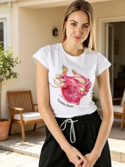 Monte Cervino T-shirt donna in cotone con stampa e strass - cotone