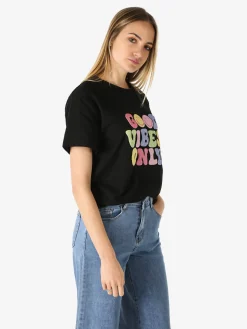 Monte Cervino T-shirt donna in cotone con stampa colorate - nero