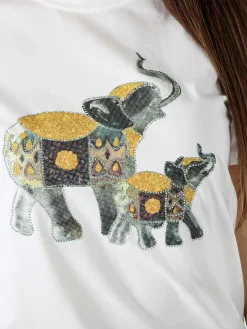 Monte Cervino T-shirt donna in cotone con stampa e strass - giallo