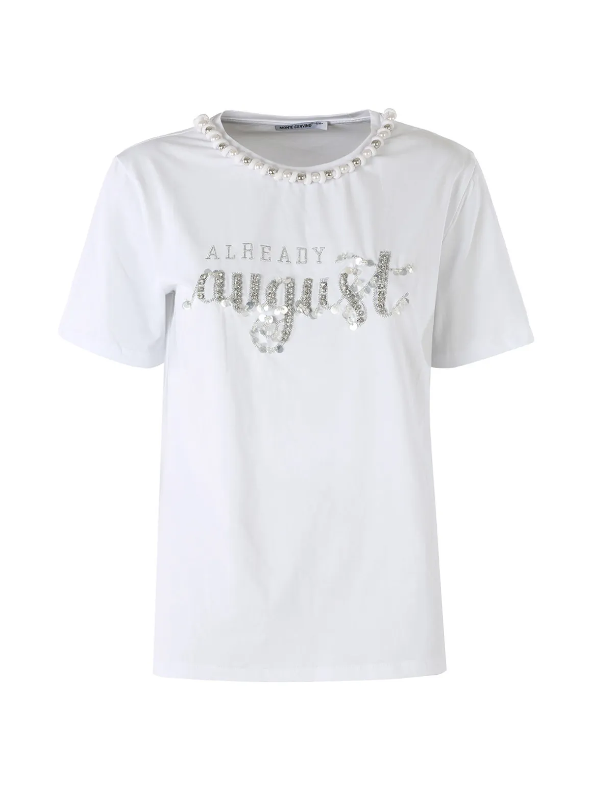 Monte Cervino T-shirt donna in cotone con perle e strass - bianco