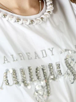 Monte Cervino T-shirt donna in cotone con perle e strass - bianco
