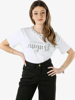 Monte Cervino T-shirt donna in cotone con perle e strass - bianco