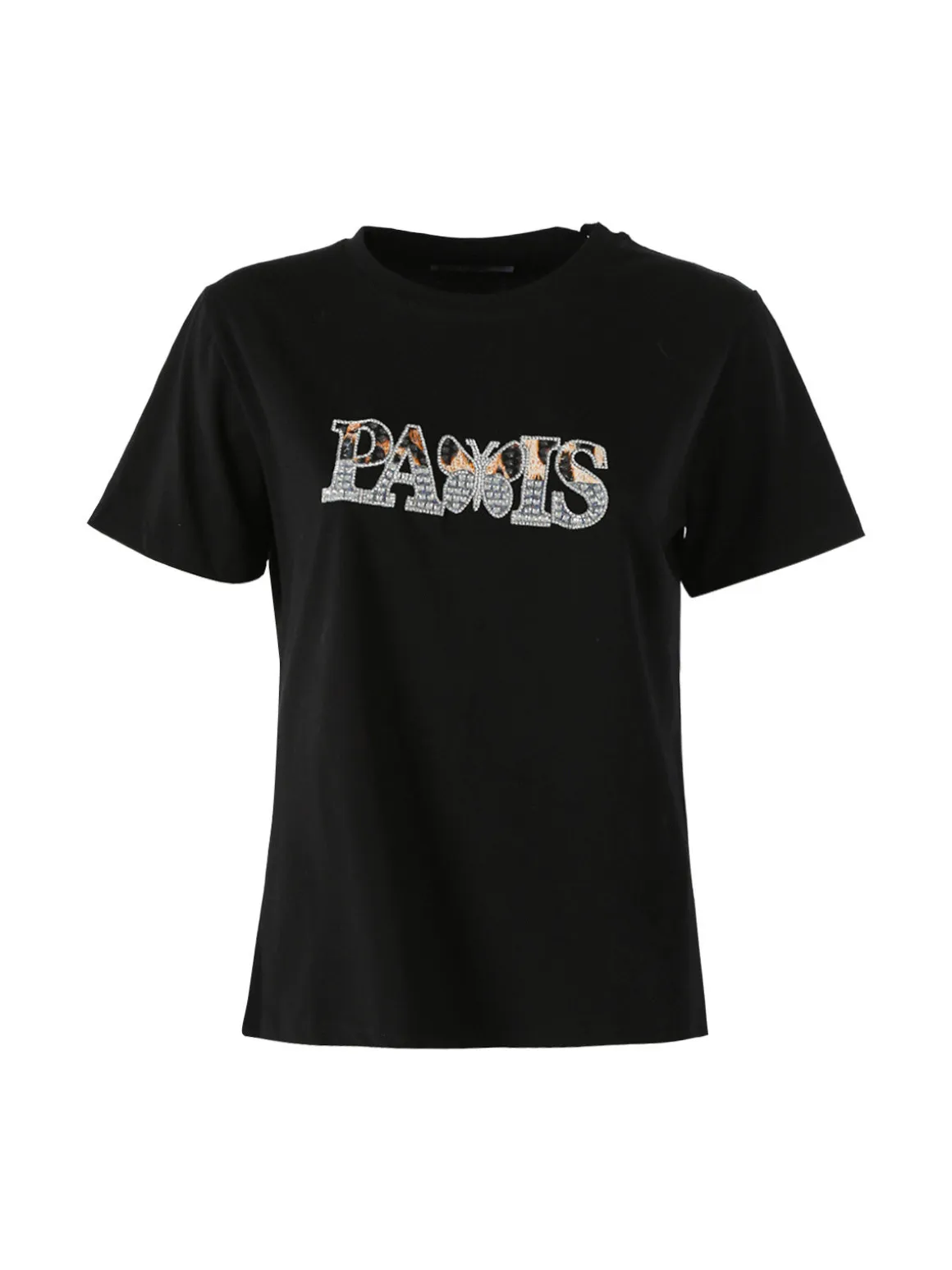 Monte Cervino T-shirt donna in cotone con stampa e strass - nero