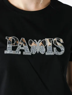 Monte Cervino T-shirt donna in cotone con stampa e strass - nero