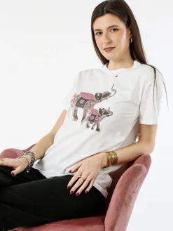 Monte Cervino T-shirt donna in cotone con stampa e strass - rosa