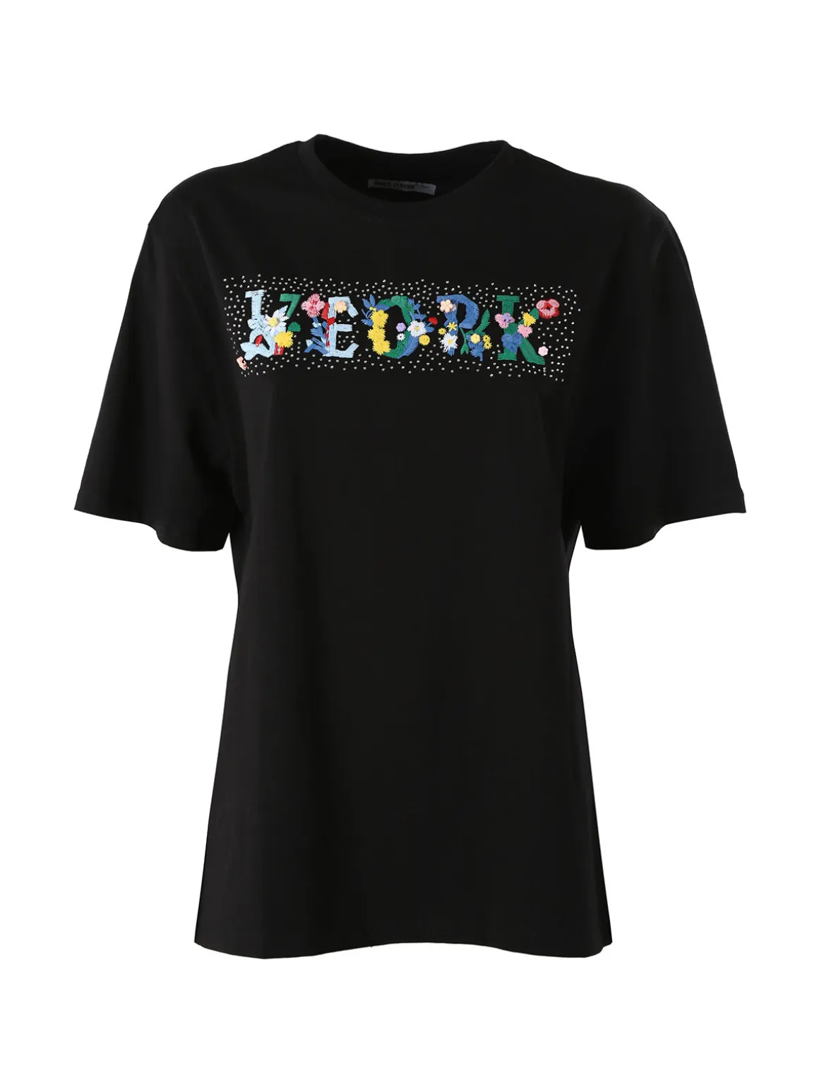 Monte Cervino T-shirt donna in cotone oversize con ricami e strass - nero
