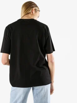 Monte Cervino T-shirt donna in cotone oversize con ricami e strass - nero
