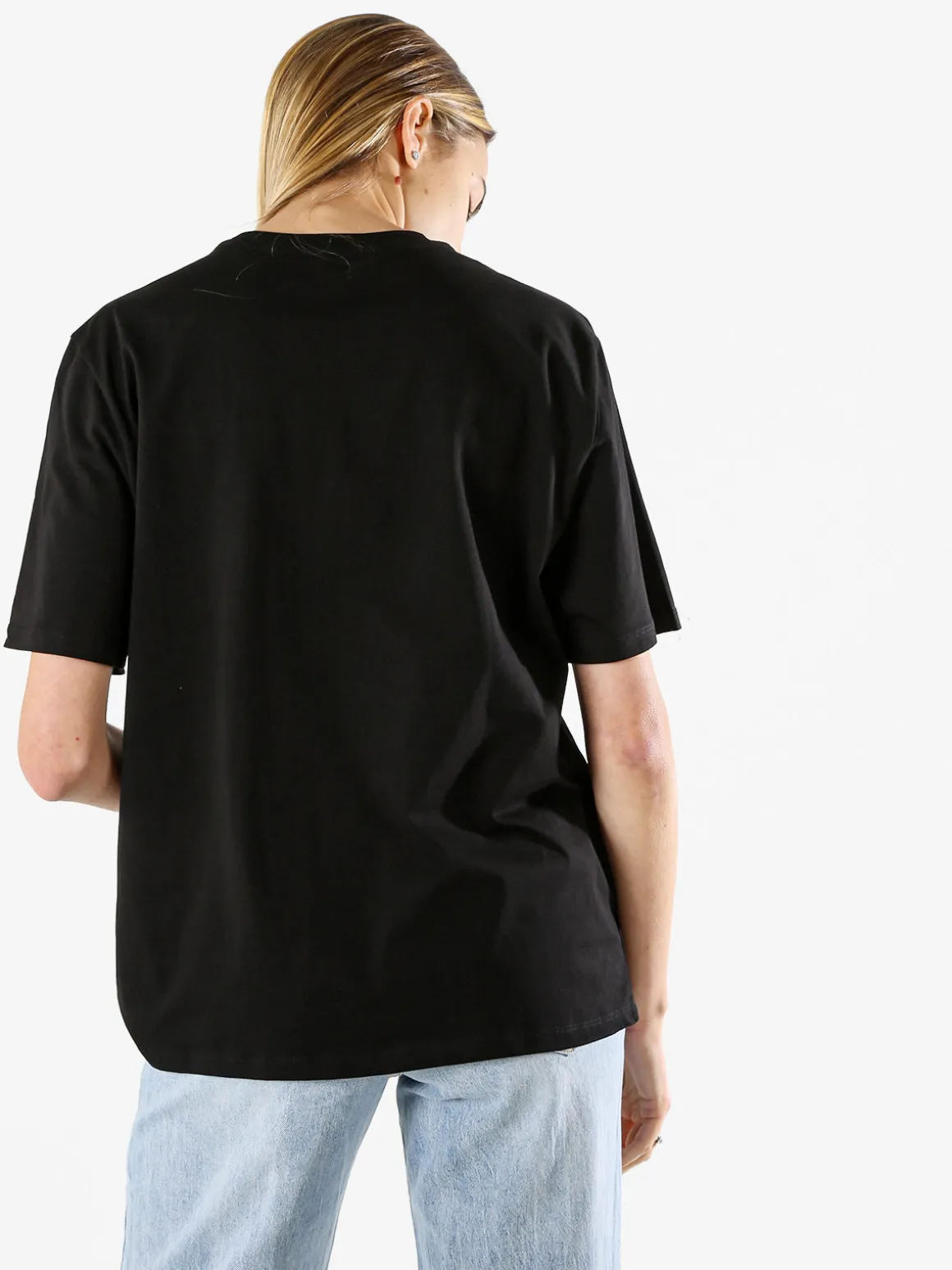 Monte Cervino T-shirt donna in cotone oversize con ricami e strass - nero