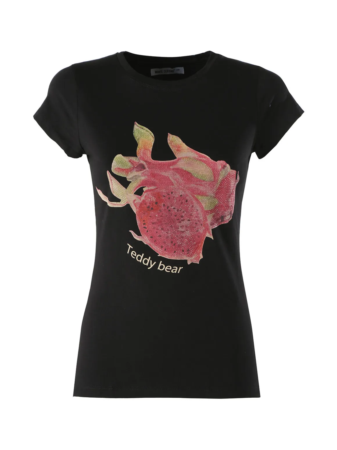 Monte Cervino T-shirt donna in cotone con stampa e strass - nero
