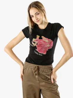 Monte Cervino T-shirt donna in cotone con stampa e strass - nero