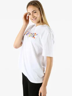 Monte Cervino T-shirt donna in cotone oversize con ricami e strass - rosa