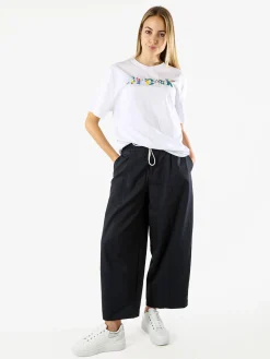 Monte Cervino T-shirt donna in cotone oversize con ricami e strass - azzurro