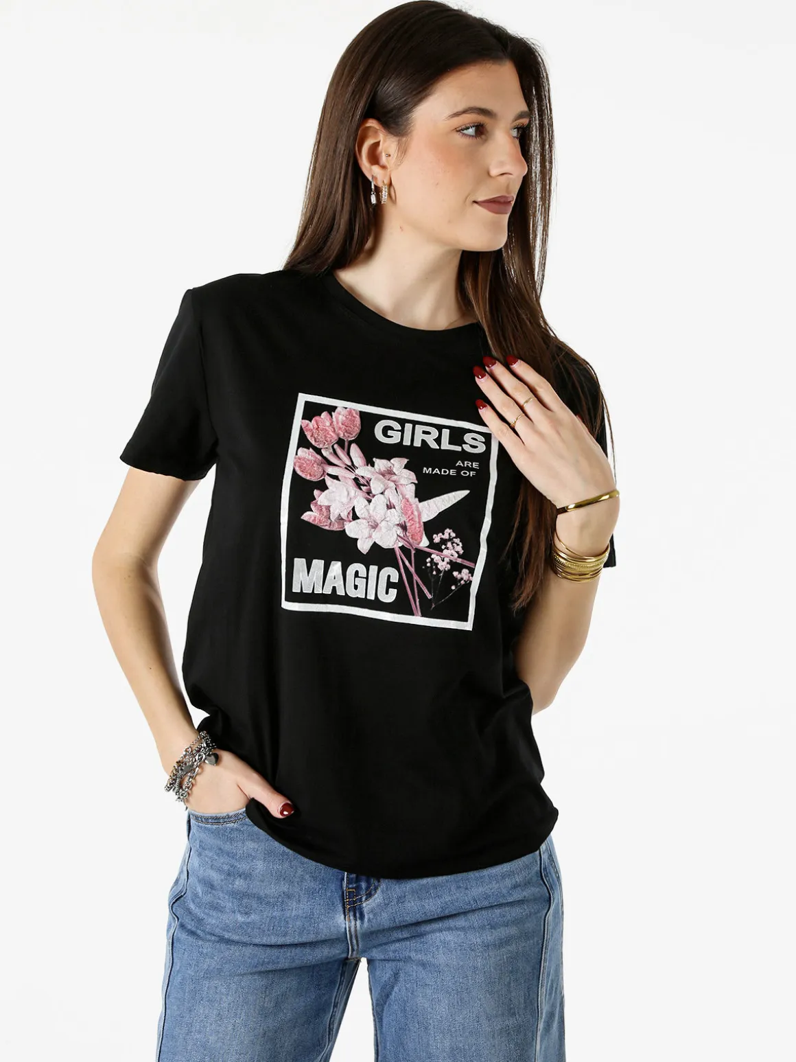 Monte Cervino T-shirt donna in cotone con stampa - nero