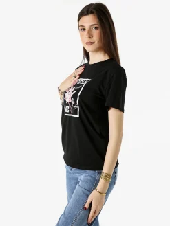 Monte Cervino T-shirt donna in cotone con stampa - nero